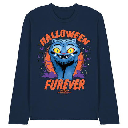Navy - Front - K-Pop Demon Hunters Unisex Adult Furever Derpy Tiger Long-Sleeved Halloween T-Shirt
