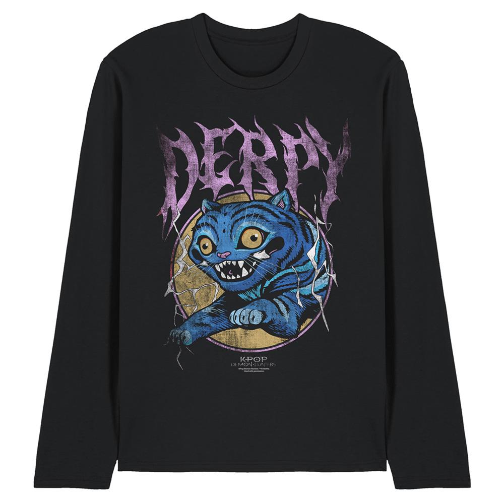 Black - Front - K-Pop Demon Hunters Unisex Adult Rock Band Derpy Tiger Long-Sleeved T-Shirt