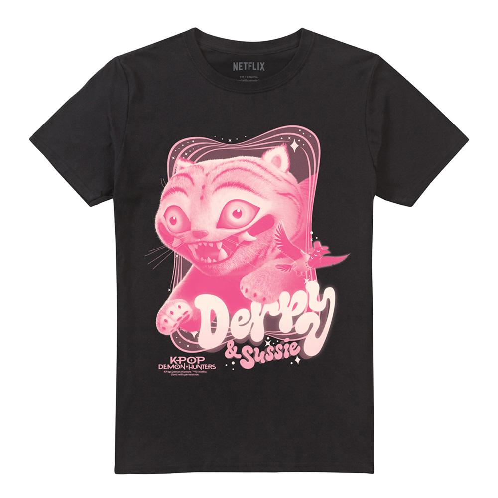 Black - Front - K-Pop Demon Hunters Unisex Adult Derpy & Sussie Gradient T-Shirt