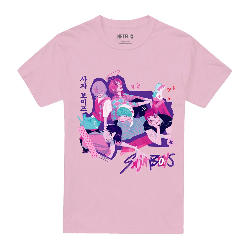 Pink - Front - K-Pop Demon Hunters Unisex Adult Saja Boys Scrapbook T-Shirt