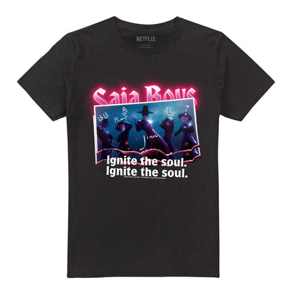 Black - Front - K-Pop Demon Hunters Unisex Adult Saja Boys Burning Photo T-Shirt