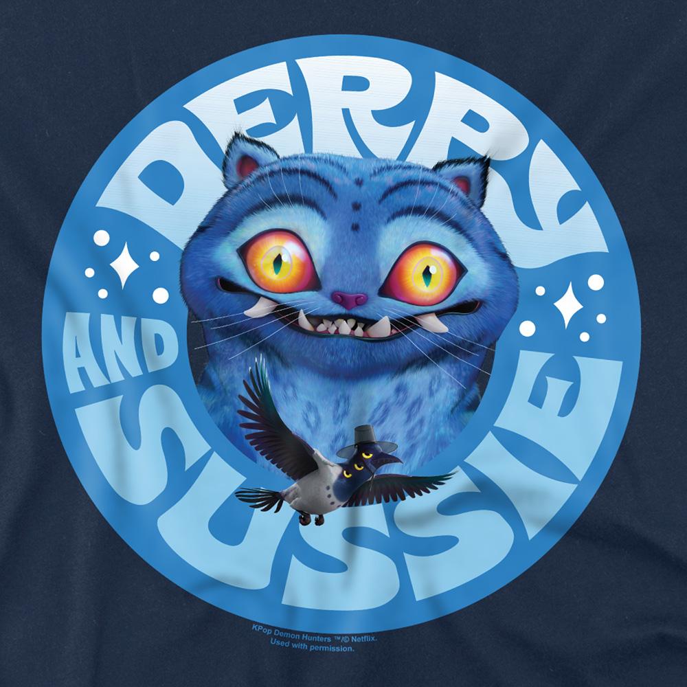 Navy - Pack Shot - K-Pop Demon Hunters Unisex Adult Derpy & Sussie Badge T-Shirt