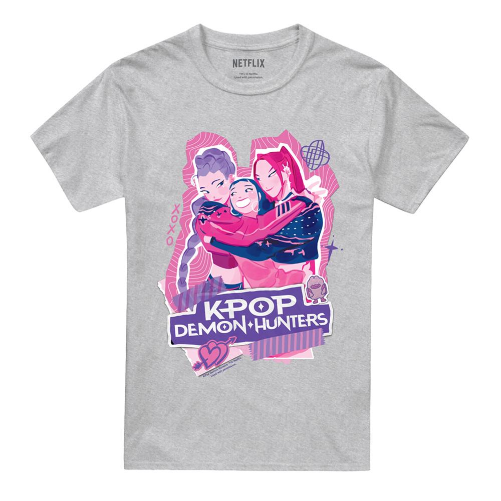Sport Heather - Front - K-Pop Demon Hunters Unisex Adult Huntr-X Scrapbook Logo T-Shirt