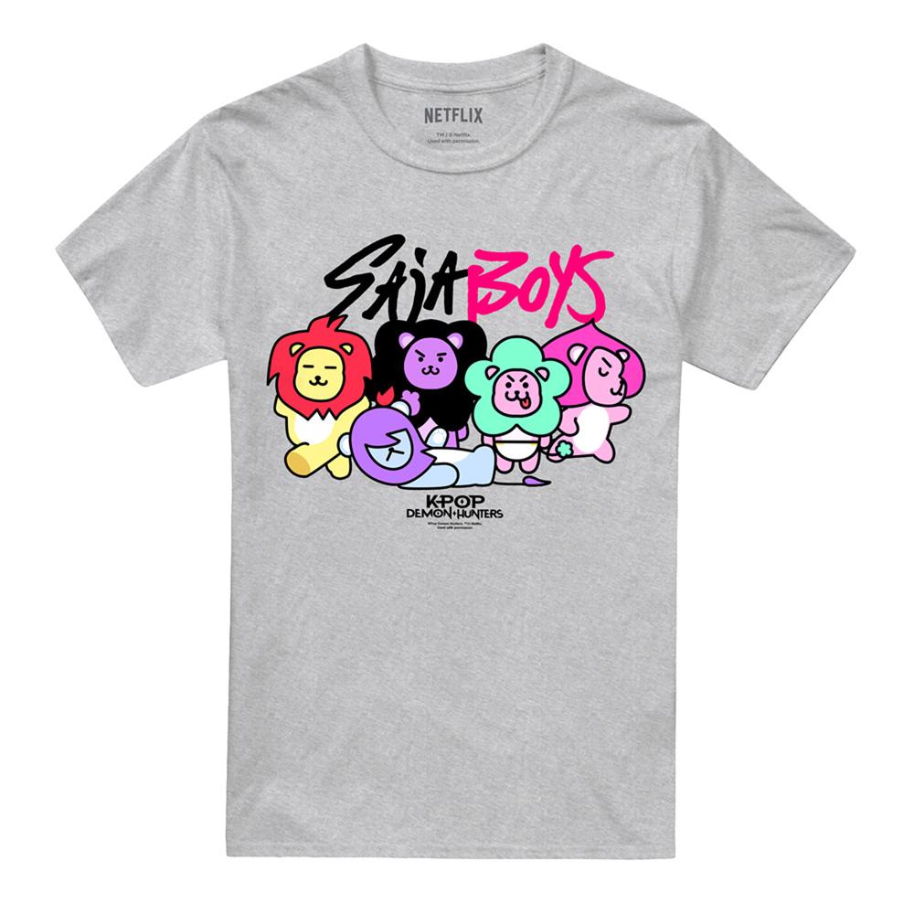 Athletic Heather - Front - K-Pop Demon Hunters Unisex Adult Saja Boys Lion Mascots T-Shirt