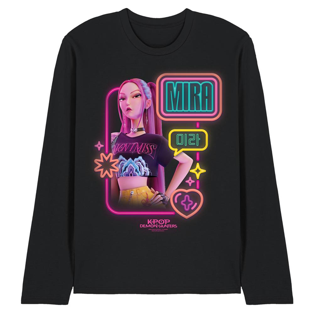 Black - Front - K-Pop Demon Hunters Unisex Adult Mira Glowing Lights Long-Sleeved T-Shirt