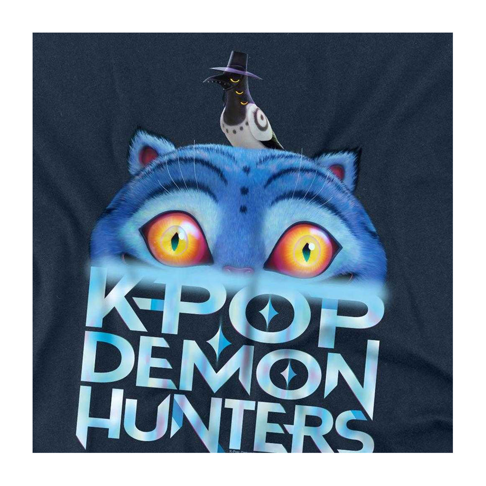 Navy - Side - K-Pop Demon Hunters Unisex Adult Derpy Tiger Sinking Logo Long-Sleeved T-Shirt