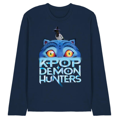Navy - Front - K-Pop Demon Hunters Unisex Adult Derpy Tiger Sinking Logo Long-Sleeved T-Shirt