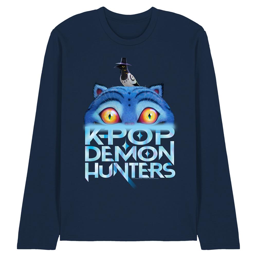 Navy - Front - K-Pop Demon Hunters Unisex Adult Derpy Tiger Sinking Logo Long-Sleeved T-Shirt