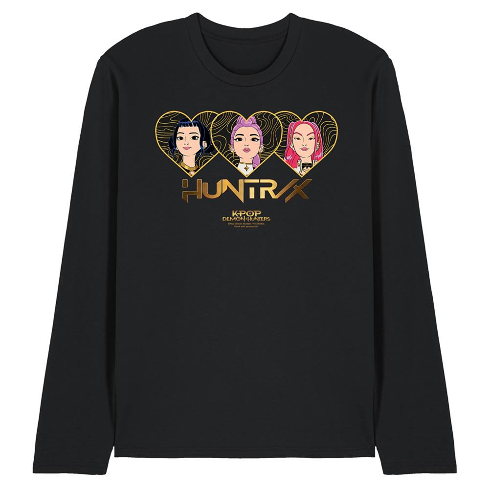 Black - Front - K-Pop Demon Hunters Unisex Adult Huntr-X Hearts Long-Sleeved T-Shirt