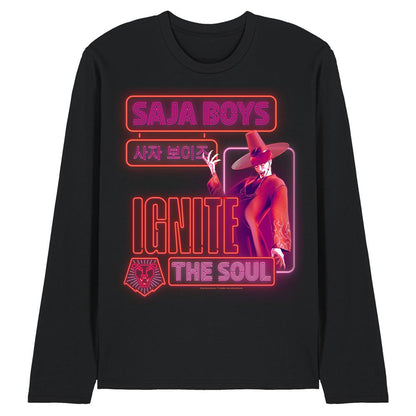 Black - Front - K-Pop Demon Hunters Unisex Adult Saja Boys Jinu Glowing Lights Long-Sleeved T-Shirt