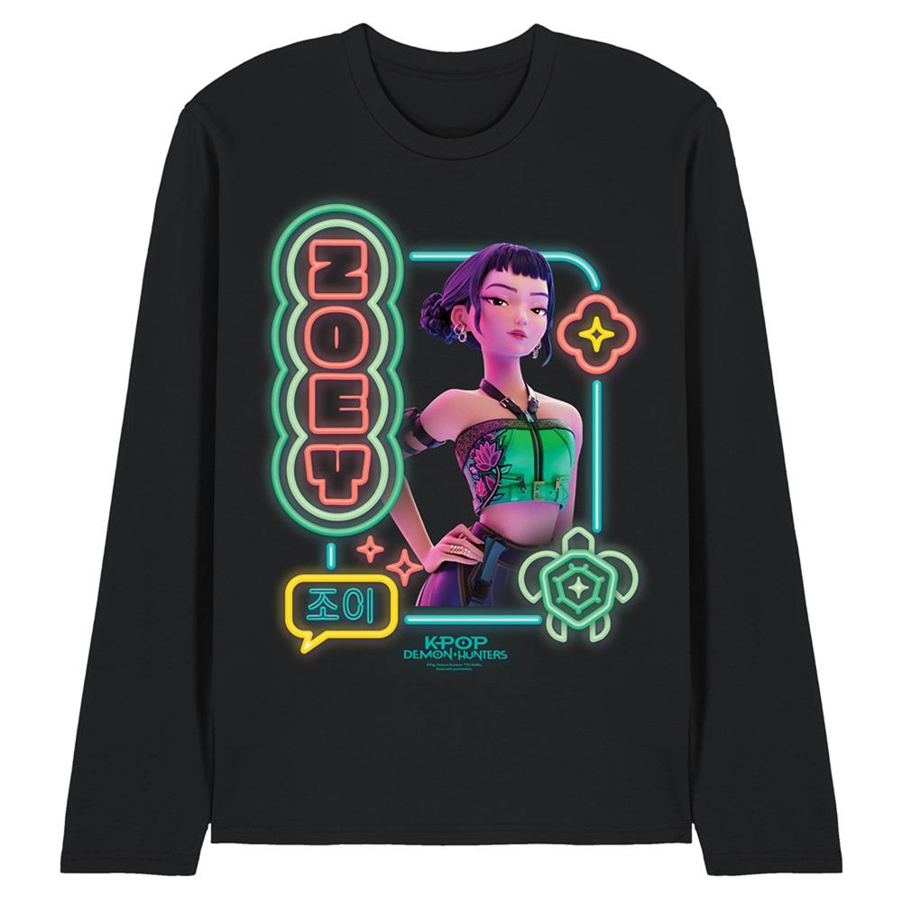 Black - Front - K-Pop Demon Hunters Unisex Adult Zoey Glowing Lights Long-Sleeved T-Shirt