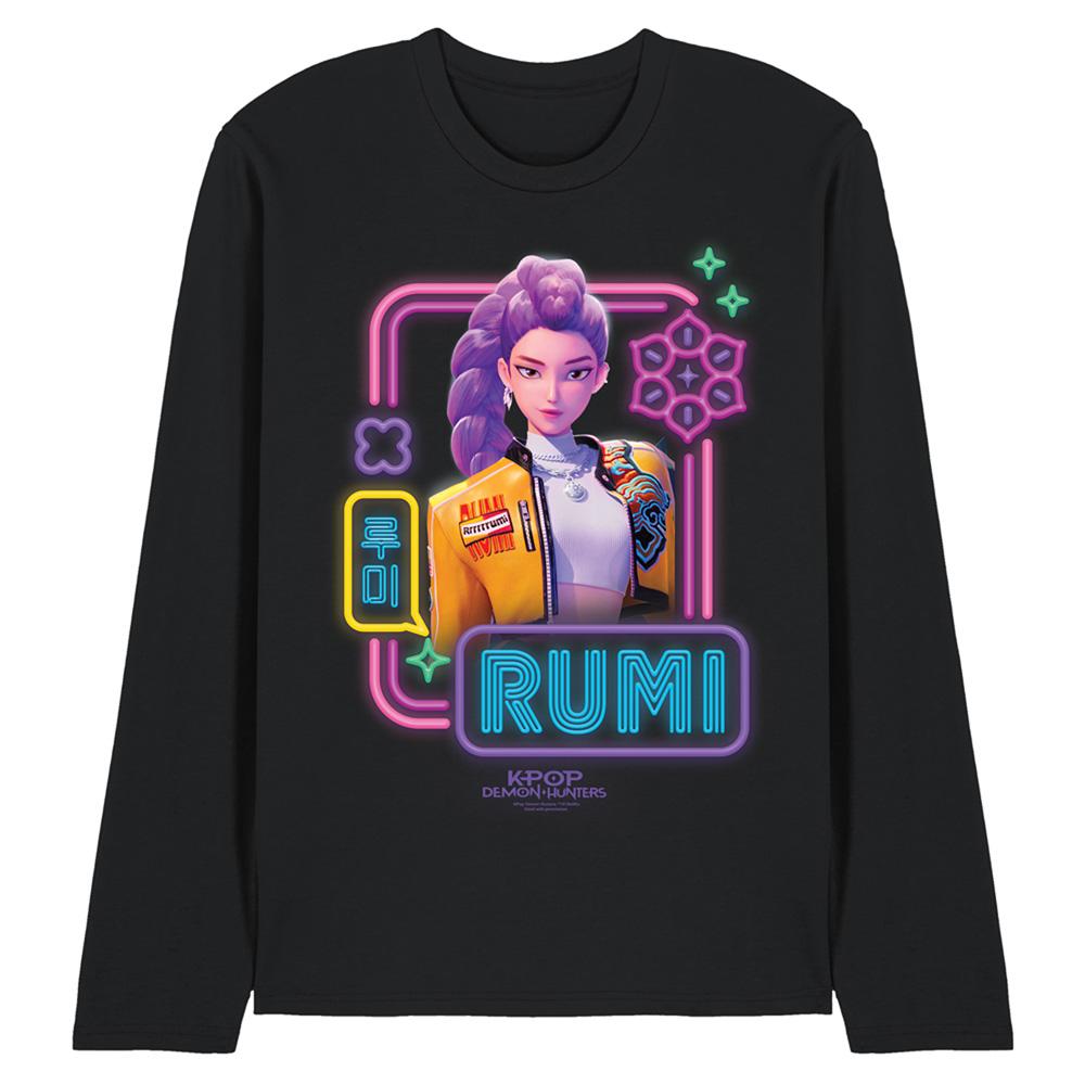 Black - Front - K-Pop Demon Hunters Unisex Adult Rumi Glowing Lights Long-Sleeved T-Shirt