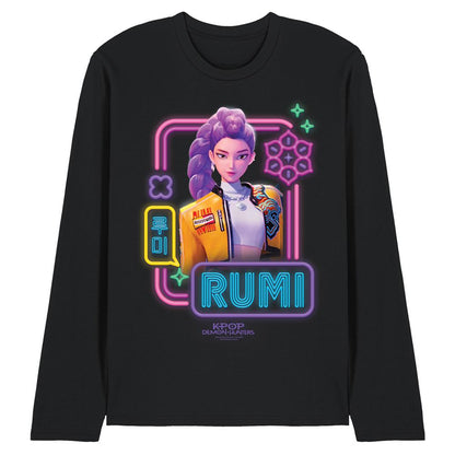 Black - Front - K-Pop Demon Hunters Unisex Adult Rumi Glowing Lights Long-Sleeved T-Shirt