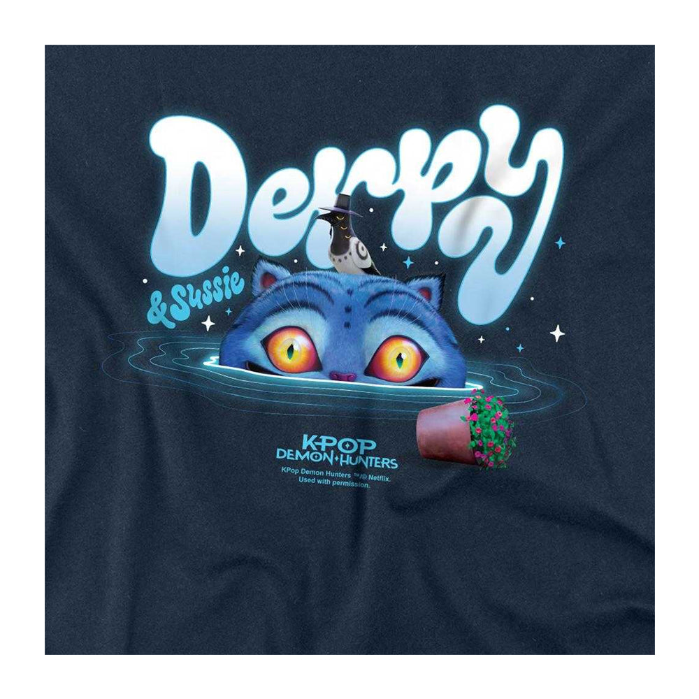 Navy - Side - K-Pop Demon Hunters Unisex Adult Sinking Derpy & Sussie Plant Pot Long-Sleeved T-Shirt
