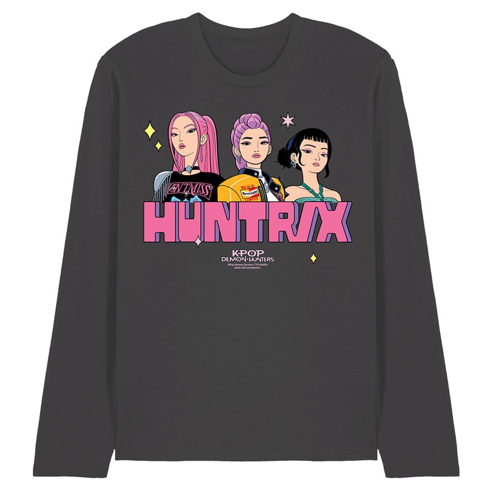 Charcoal - Front - K-Pop Demon Hunters Unisex Adult Huntrix Blocky Glam Long-Sleeved T-Shirt