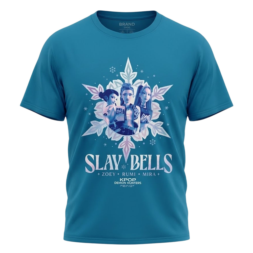 Turquoise - Front - K-Pop Demon Hunters Unisex Adult Slay Bells Huntr-X Christmas T-Shirt