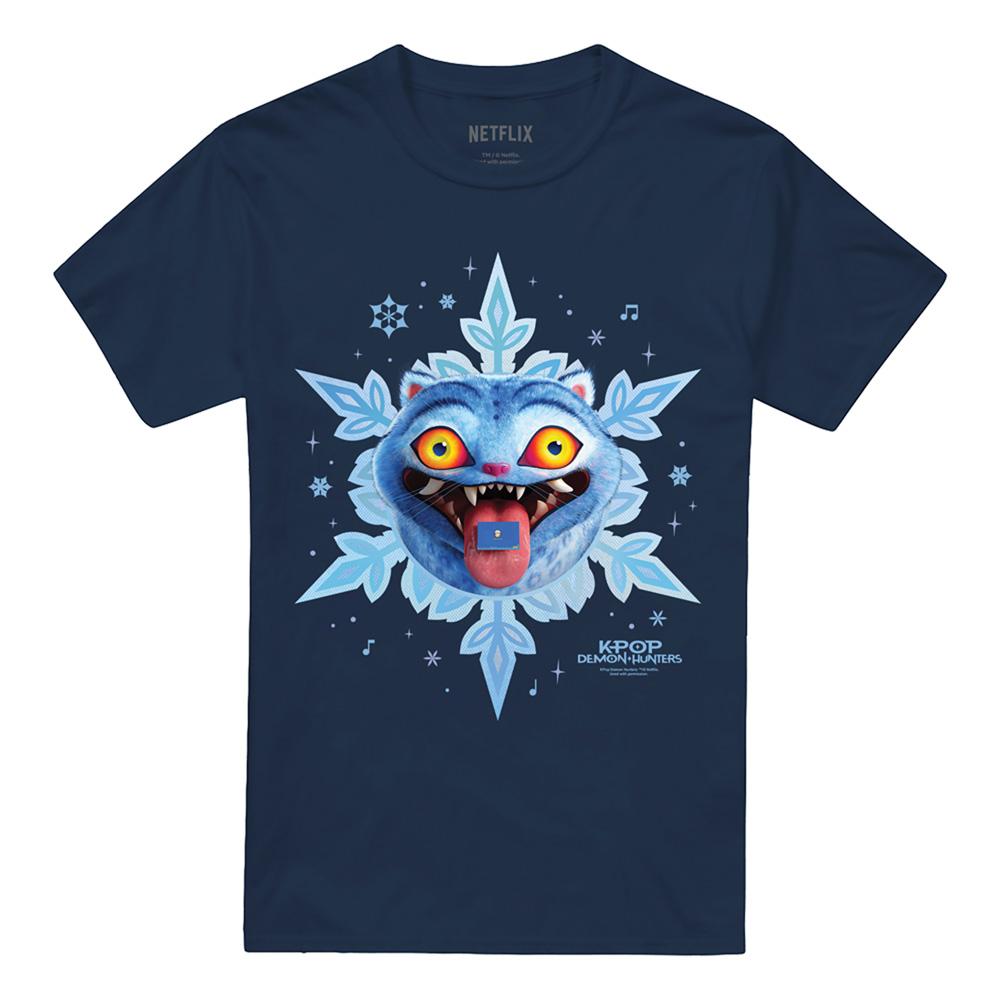 Navy - Front - K-Pop Demon Hunters Unisex Adult Derpy Tiger Snowflake Christmas T-Shirt