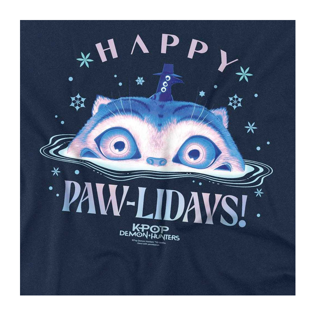 Navy - Side - K-Pop Demon Hunters Unisex Adult Happy Pawlidays Derpy Tiger Christmas T-Shirt