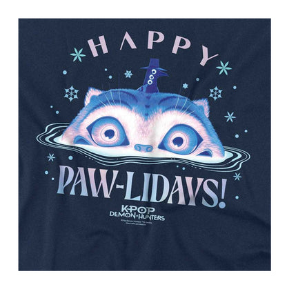 Navy - Side - K-Pop Demon Hunters Unisex Adult Happy Pawlidays Derpy Tiger Christmas T-Shirt