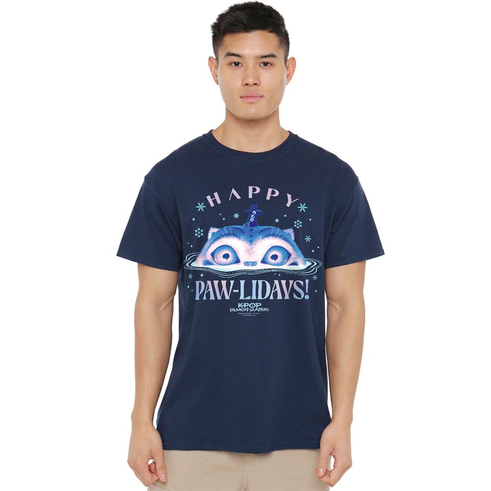 Navy - Lifestyle - K-Pop Demon Hunters Unisex Adult Happy Pawlidays Derpy Tiger Christmas T-Shirt