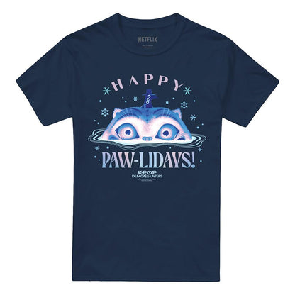 Navy - Front - K-Pop Demon Hunters Unisex Adult Happy Pawlidays Derpy Tiger Christmas T-Shirt