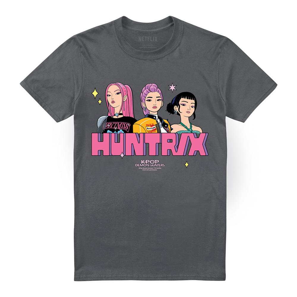 Charcoal - Front - K-Pop Demon Hunters Unisex Adult Huntrix Blocky Glam T-Shirt