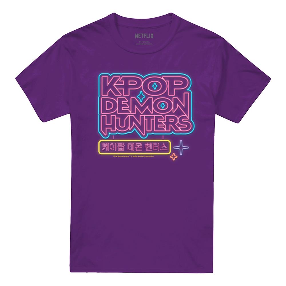 Purple - Front - K-Pop Demon Hunters Unisex Adult Glowing Lights Logo T-Shirt