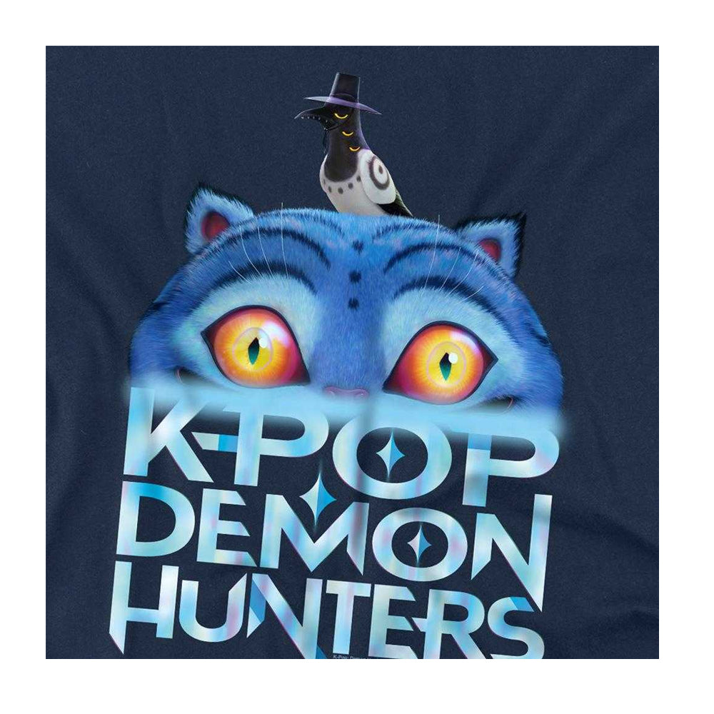 Navy - Side - K-Pop Demon Hunters Unisex Adult Derpy Tiger Sinking Logo T-Shirt