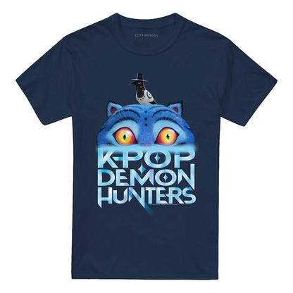 Navy - Front - K-Pop Demon Hunters Unisex Adult Derpy Tiger Sinking Logo T-Shirt