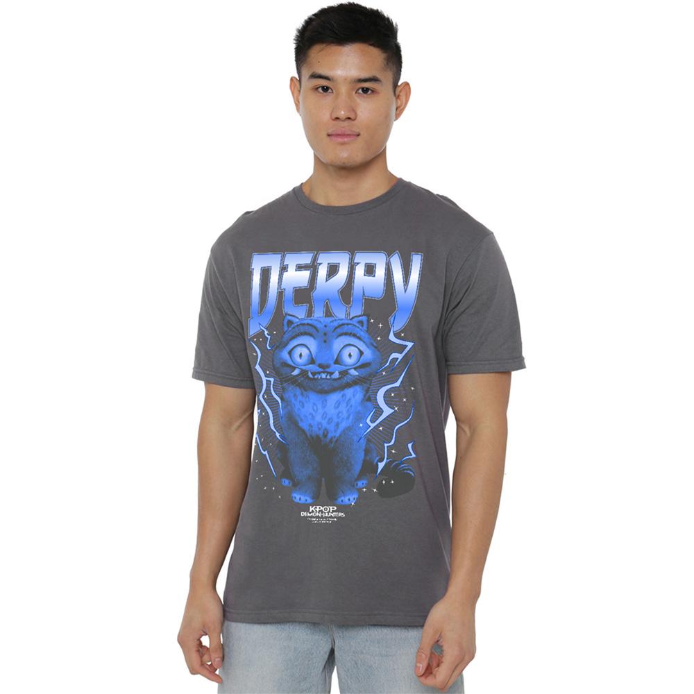 Charcoal - Lifestyle - K-Pop Demon Hunters Unisex Adult Derpy Tiger Lightning T-Shirt