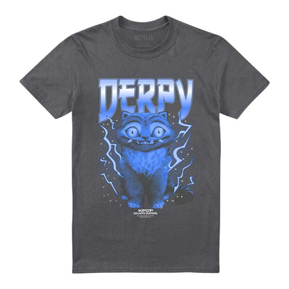 Charcoal - Front - K-Pop Demon Hunters Unisex Adult Derpy Tiger Lightning T-Shirt