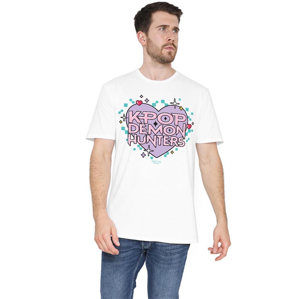 White - Lifestyle - K-Pop Demon Hunters Unisex Adult Pixel Hearts T-Shirt