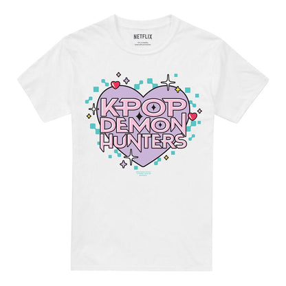 White - Front - K-Pop Demon Hunters Unisex Adult Pixel Hearts T-Shirt