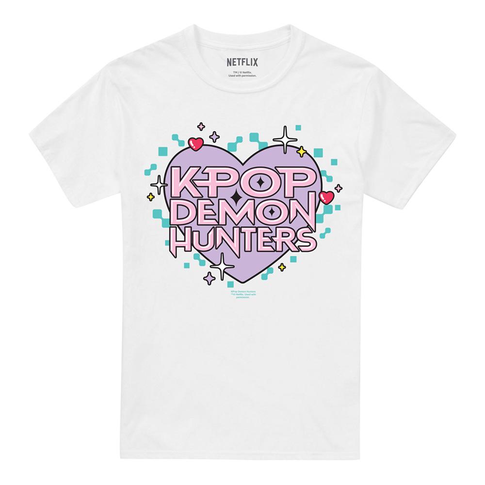 White - Front - K-Pop Demon Hunters Unisex Adult Pixel Hearts T-Shirt
