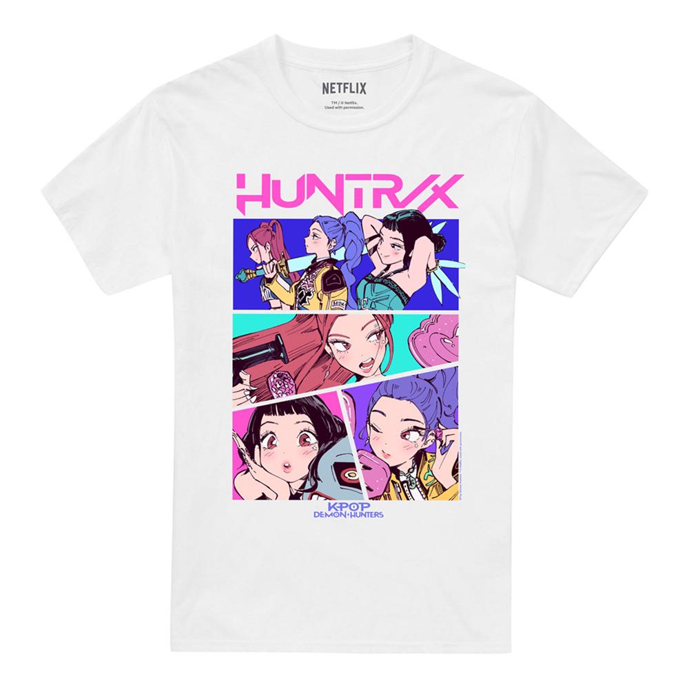 White-Neon - Front - K-Pop Demon Hunters Unisex Adult Huntr-X Comic T-Shirt