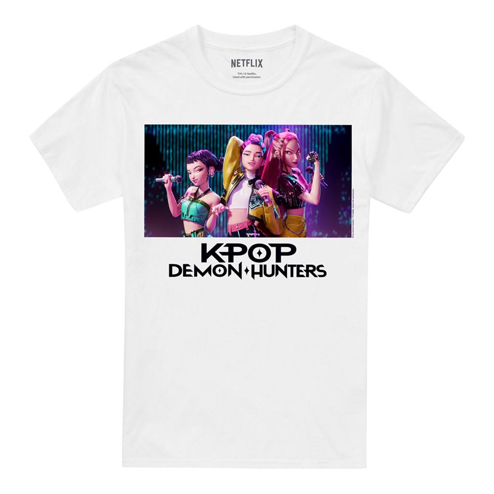 White - Front - K-Pop Demon Hunters Unisex Adult Singing Huntr-X Group T-Shirt