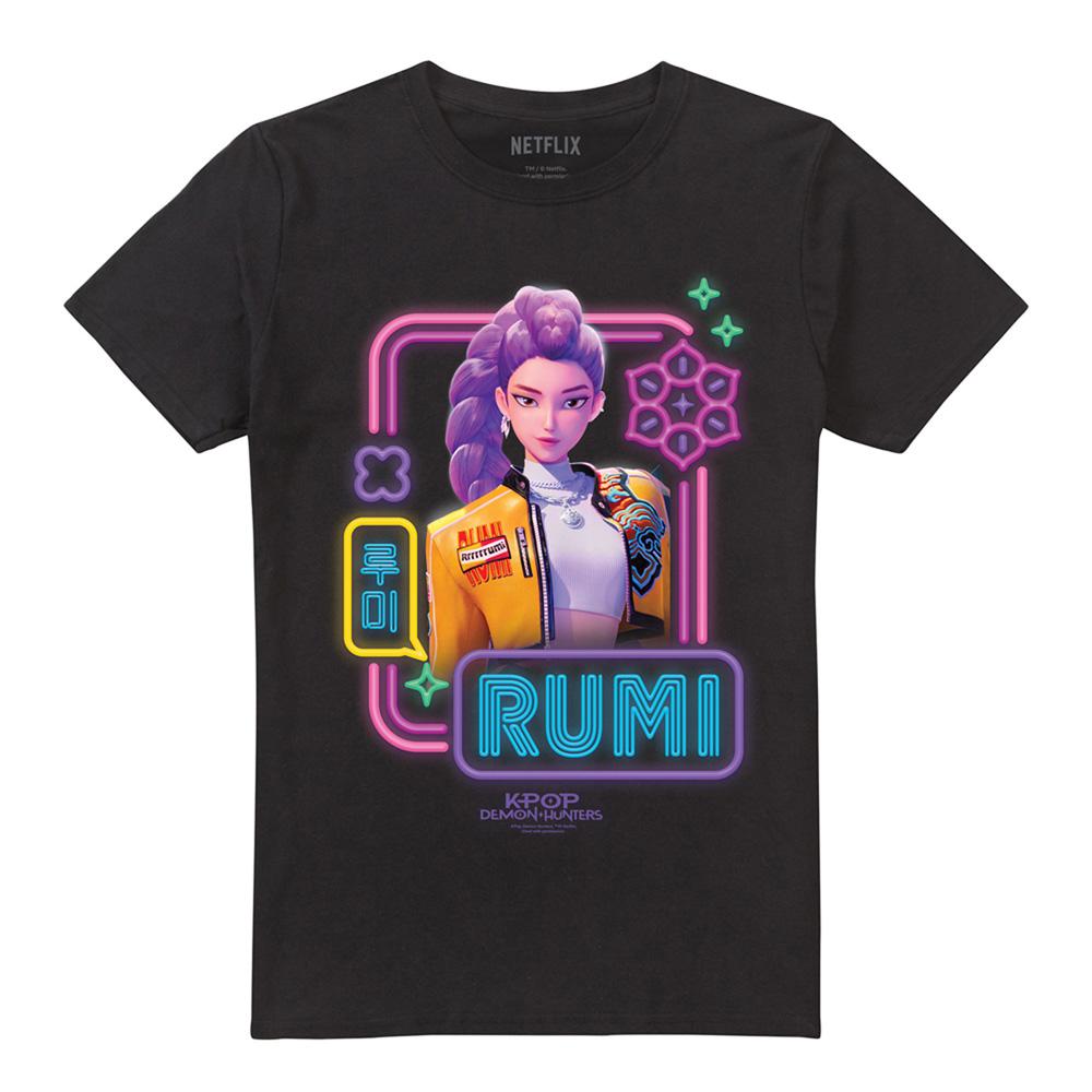 Black - Front - K-Pop Demon Hunters Unisex Adult Rumi Glowing Lights T-Shirt
