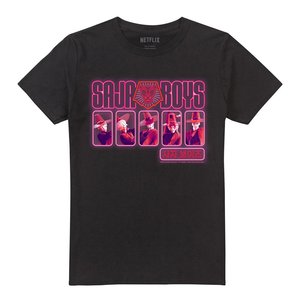 Black - Front - K-Pop Demon Hunters Unisex Adult Saja Boys Glowing Lights T-Shirt