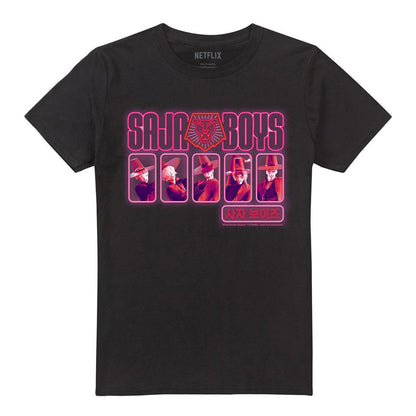 Black - Front - K-Pop Demon Hunters Unisex Adult Saja Boys Glowing Lights T-Shirt