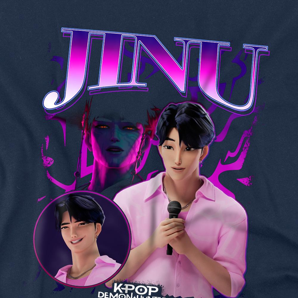 Navy - Side - K-Pop Demon Hunters Childrens-Kids Jinu Logo T-Shirt