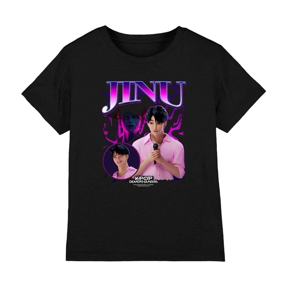Black - Front - K-Pop Demon Hunters Childrens-Kids Jinu Logo T-Shirt