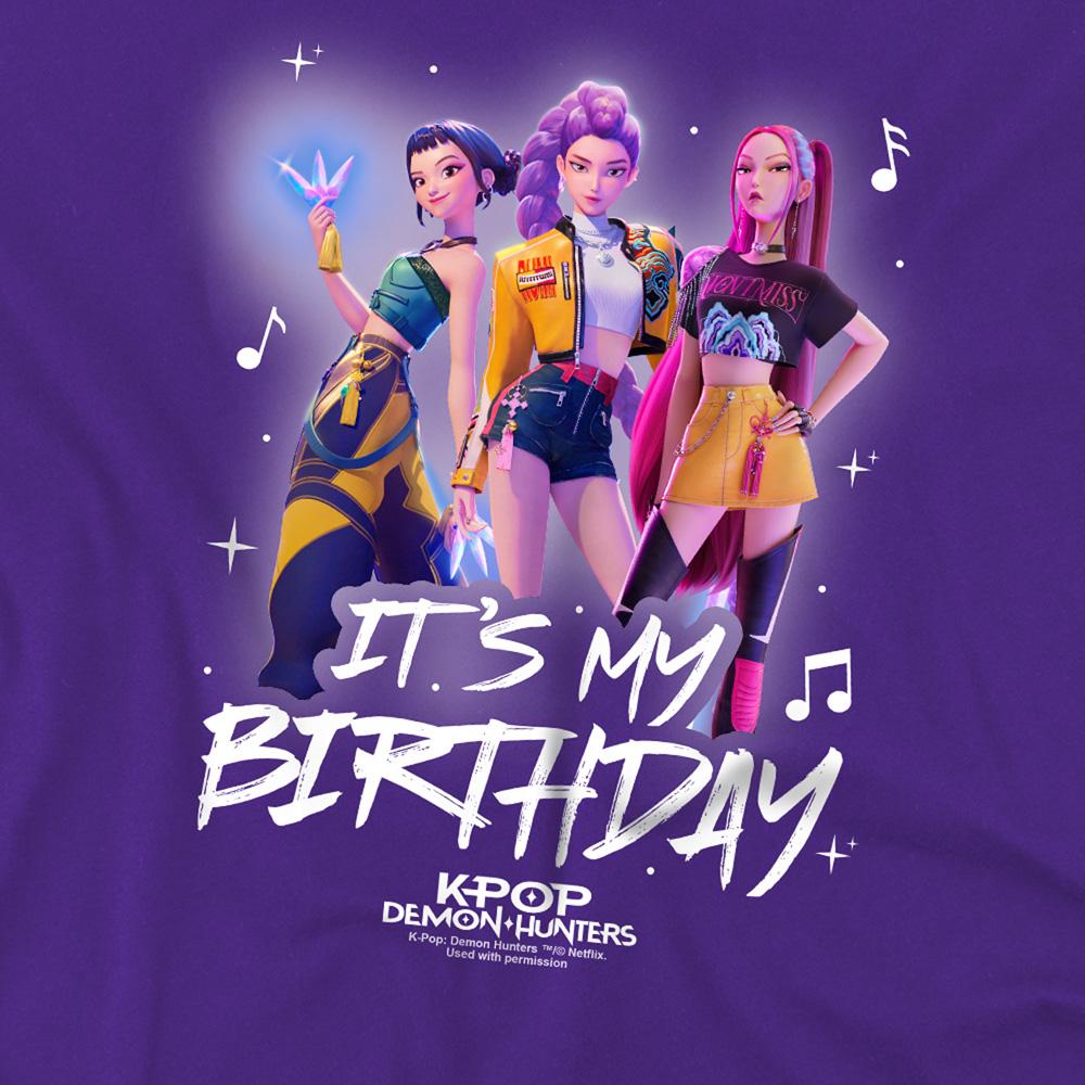Purple - Side - K-Pop Demon Hunters Childrens-Kids Huntrix It´S My Birthday Group T-Shirt