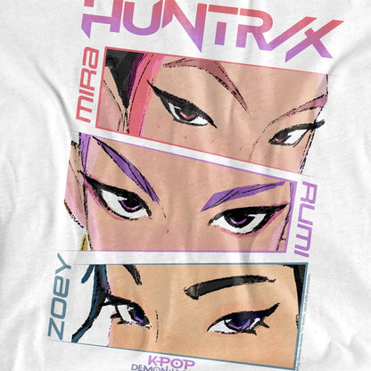 White - Side - K-Pop Demon Hunters Childrens-Kids Huntrix Eyes Comic Strip T-Shirt