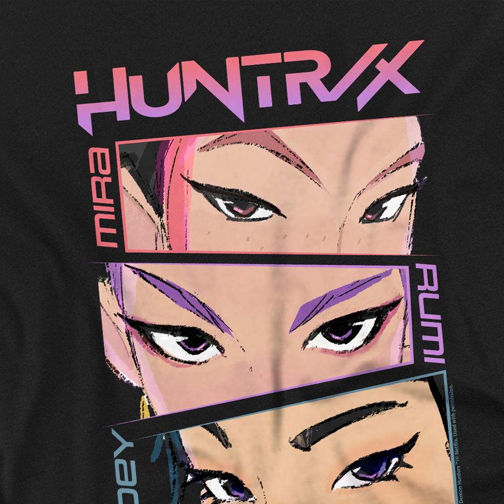 Black - Side - K-Pop Demon Hunters Childrens-Kids Huntrix Eyes Comic Strip T-Shirt