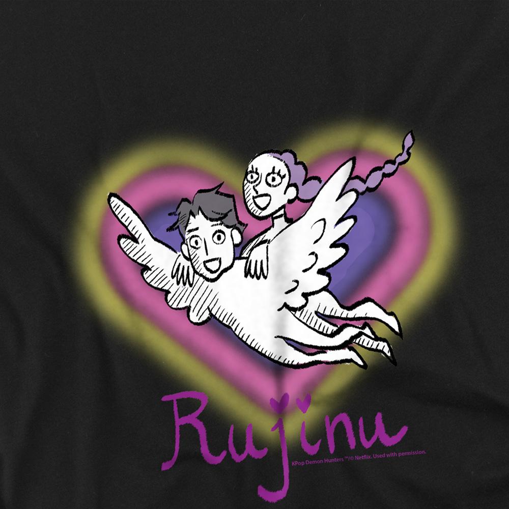 Black - Side - K-Pop Demon Hunters Childrens-Kids Huntrix Saja Boys Rujinu Heart T-Shirt