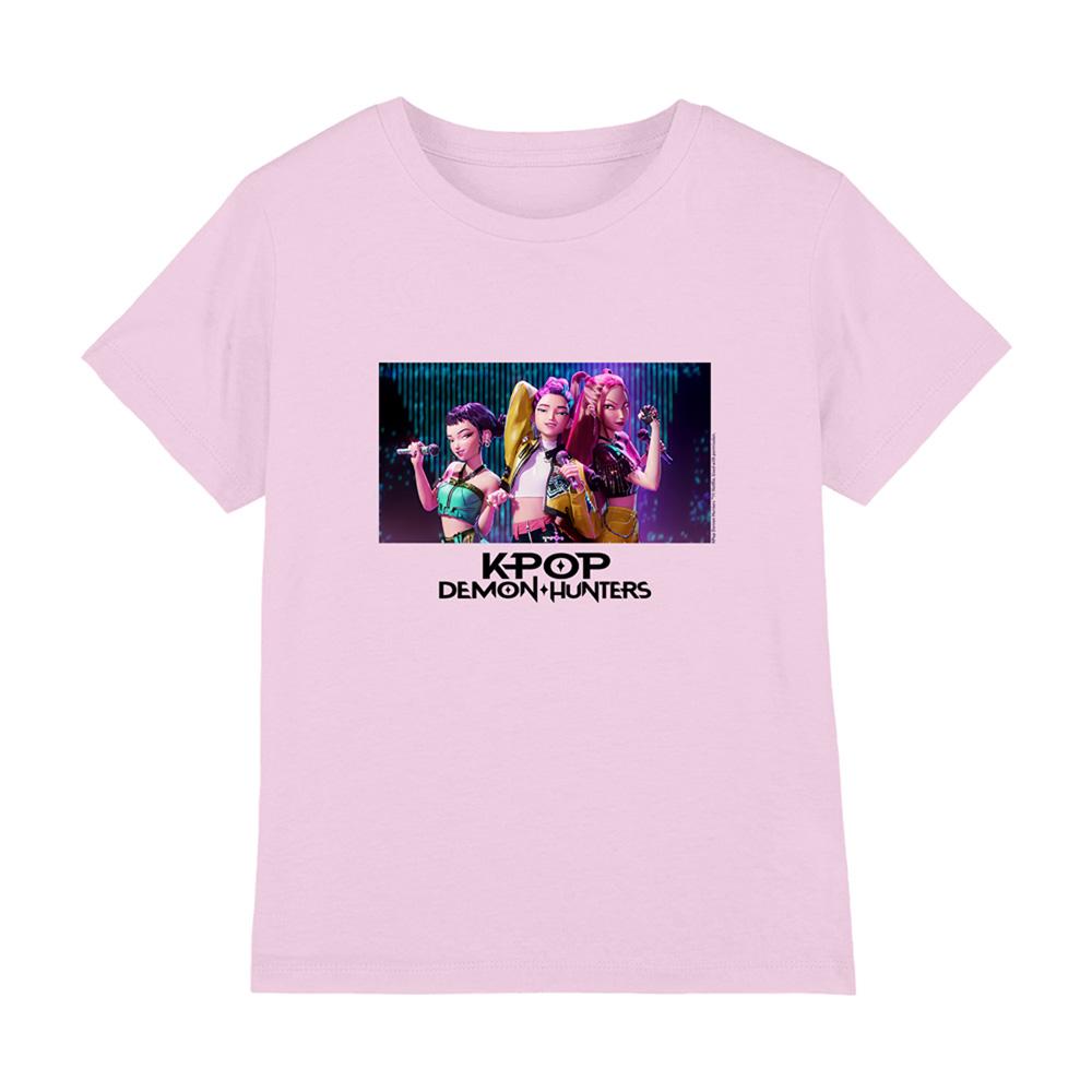 Pink - Front - K-Pop Demon Hunters Childrens-Kids Singing Huntr-X Group T-Shirt