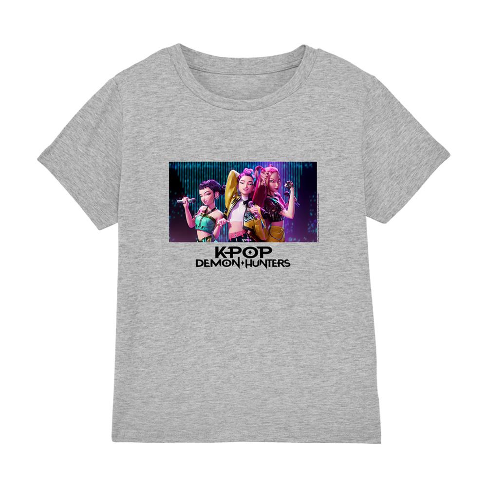 Athletic Heather - Front - K-Pop Demon Hunters Childrens-Kids Singing Huntr-X Group T-Shirt