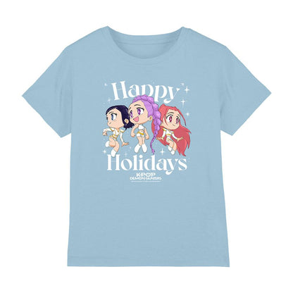 Light Blue - Front - K-Pop Demon Hunters Childrens-Kids Happy Holidays Huntr-X Group T-Shirt