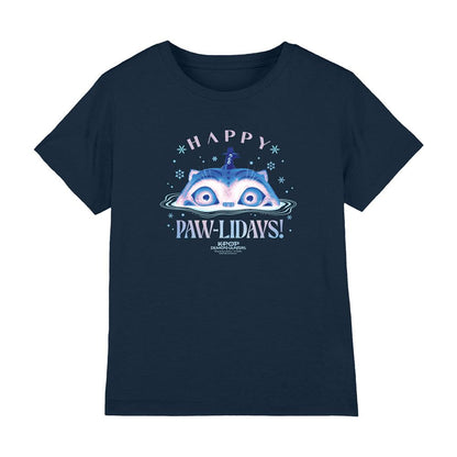 Navy - Front - K-Pop Demon Hunters Childrens-Kids Happy Pawlidays Derpy Tiger Christmas T-Shirt