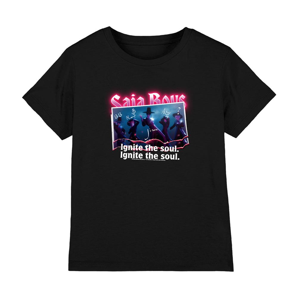 Black - Front - K-Pop Demon Hunters Childrens-Kids Saja Boys Burning Photo T-Shirt
